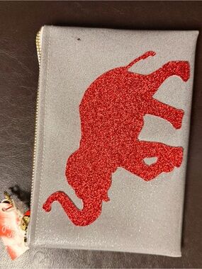 Gray Wristlet Clutch with Red Glitter Elephant